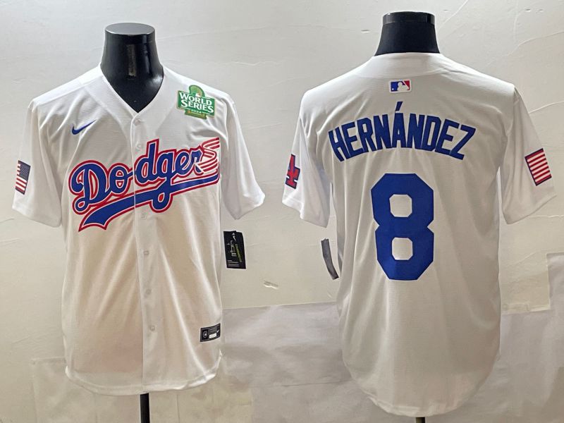 Men Los Angeles Dodgers 8 Hernandez White Second generation Joint Name Nike 2025 MLB Jersey style 5